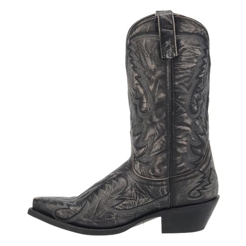 Laredo Mens Garrett Distressed Embroidered Snip Toe Pull On Casual Boots Mid Calf - Black - Size 8 2E - Image 3