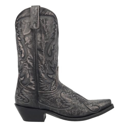 Laredo Mens Garrett Distressed Embroidered Snip Toe Pull On Casual Boots Mid Calf - Black - Size 8 2E - Image 1