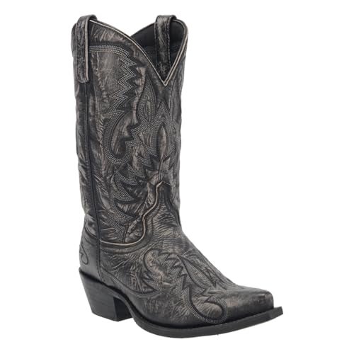 Laredo Mens Garrett Distressed Embroidered Snip Toe Pull On Casual Boots Mid Calf - Black - Size 8 2E - Image 2