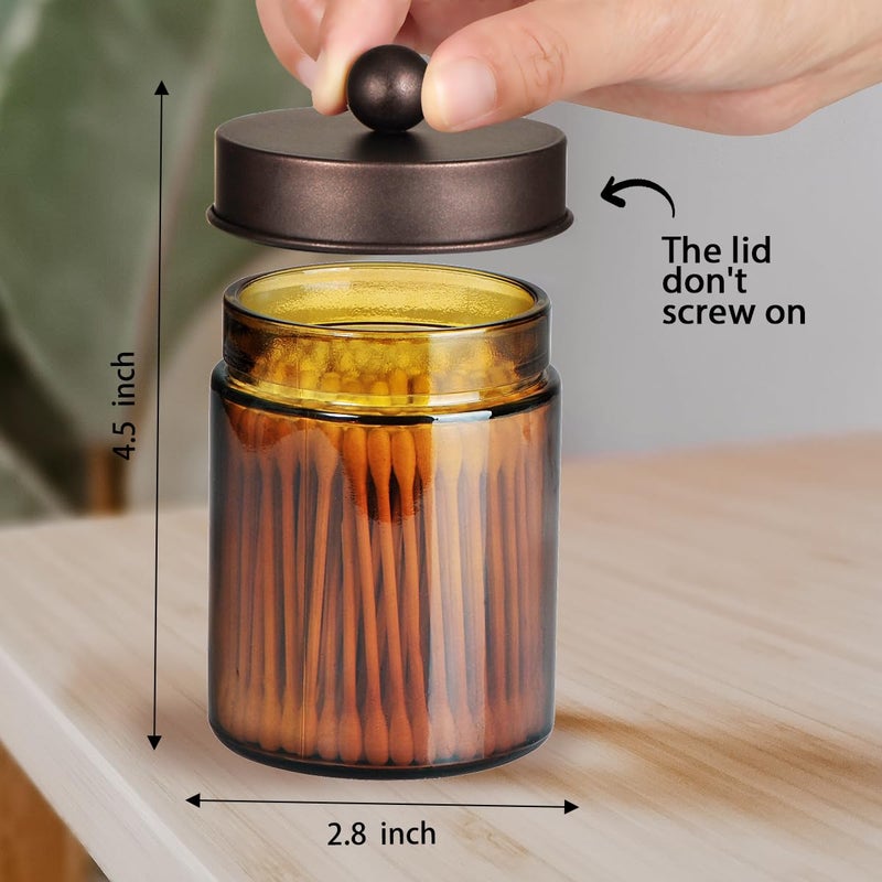 Amolliar Amber Glass Qtip Holder  Apothecary Jars With Bronze Metal Lid & Stickers-Bathroom Qtip Dispenser Storage Organizer Set Vanity Counter Canister For Cotton Swabs Round Floss(2 Pack) - Image 3