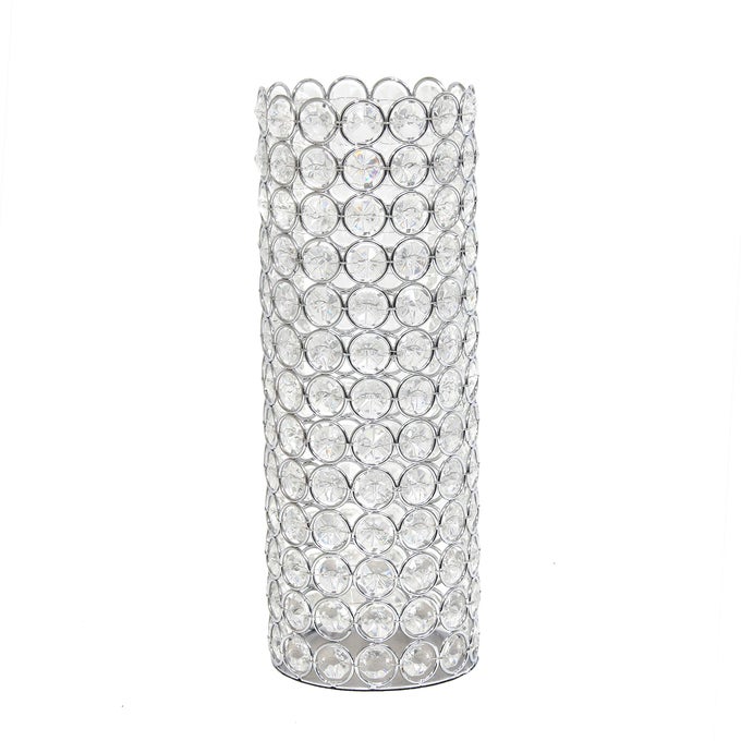 HG1009CHR ELIPSE CYLINDRICAL CRYSTAL DECORATIVE FLOWER VASE CANDLE HOLDER WEDDING CENTERPIECE 1125 INCH CHROME