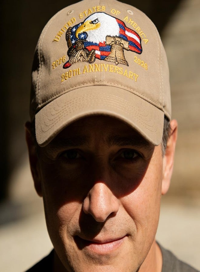 Eachnice 250 Anniversary USA Hat Embroidered Eagle Flag America Baseball Cap 250th Patriotic Hat Merchandise Cap (US, Alpha, One Size, Khaki) - Image 4