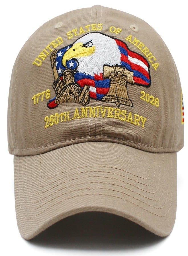 Eachnice 250 Anniversary USA Hat Embroidered Eagle Flag America Baseball Cap 250th Patriotic Hat Merchandise Cap (US, Alpha, One Size, Khaki) - Image 2