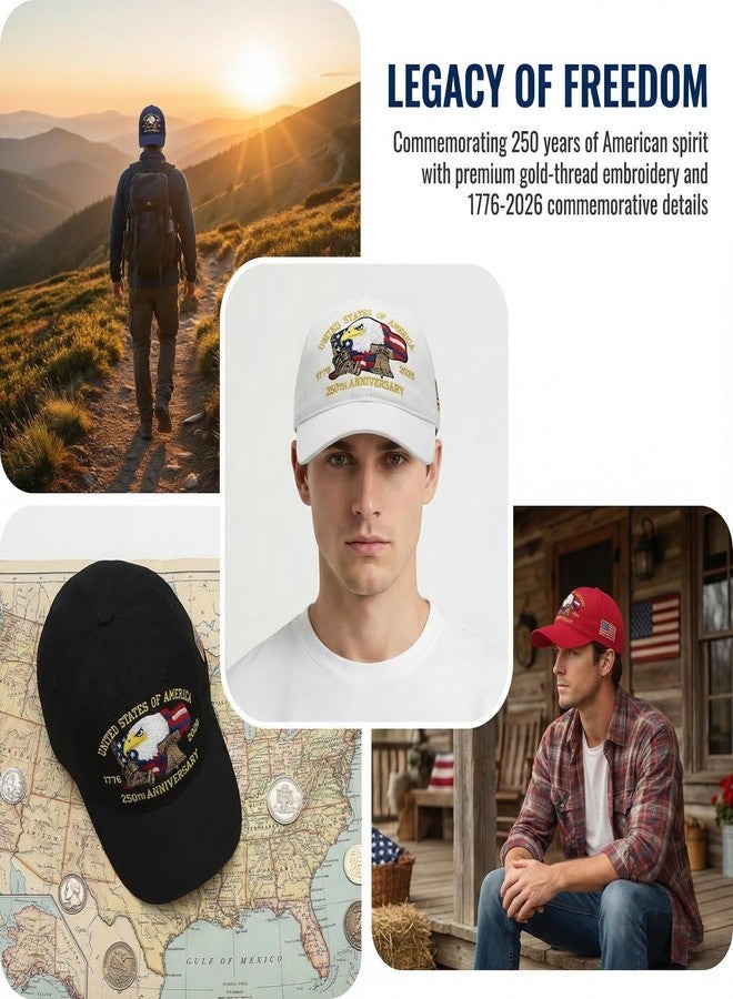 Eachnice 250 Anniversary USA Hat Embroidered Eagle Flag America Baseball Cap 250th Patriotic Hat Merchandise Cap (US, Alpha, One Size, Khaki) - Image 5