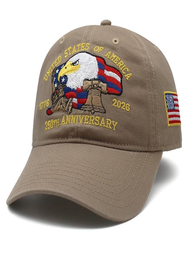 Eachnice 250 Anniversary USA Hat Embroidered Eagle Flag America Baseball Cap 250th Patriotic Hat Merchandise Cap (US, Alpha, One Size, Khaki) - Image 1