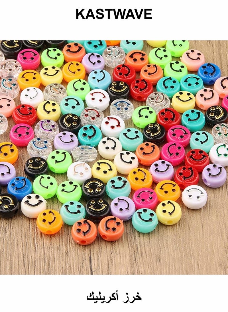 KASTWAVE Acrylic Smiley Face Beads, Colorful Round, With A Clear Elastic Thread, For DIY Jewelry Making, Bracelet Earring Necklace DIY Craft Supplies Hair Accessories (10mm, 200 Pack ) - Image 1