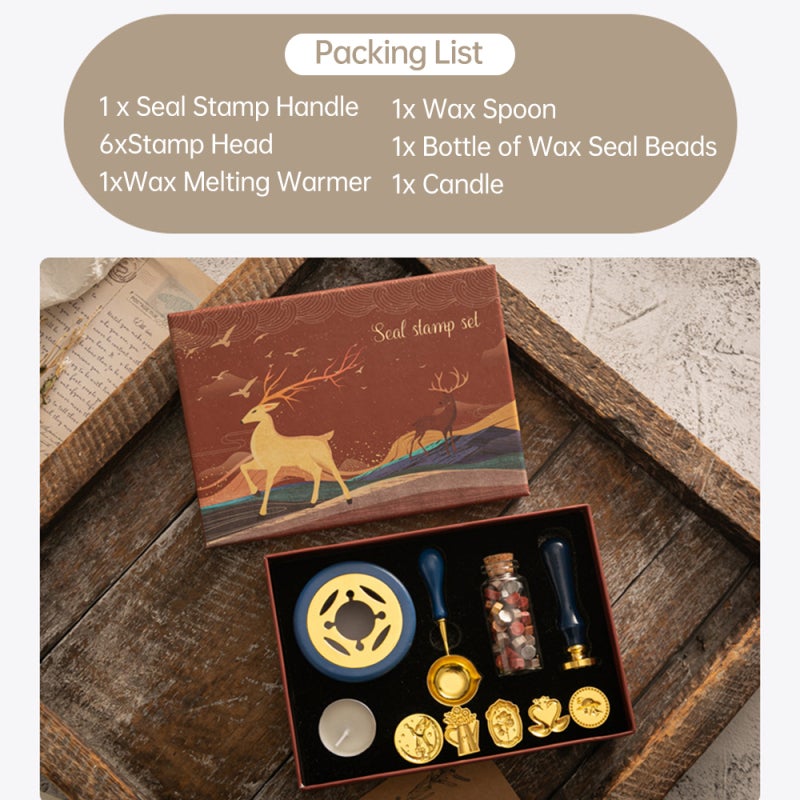 Wax Seal Kit: 6 Removable Copper Stamp Heads, 1 Handle, 1 Wax Spoon, 1 Warmer, 1 Candle, Wax Beads - Comfortable Grip, Retro Style for Beginners, Professionals, Craft Enthusiasts, Wedding Invitations, - Image 2
