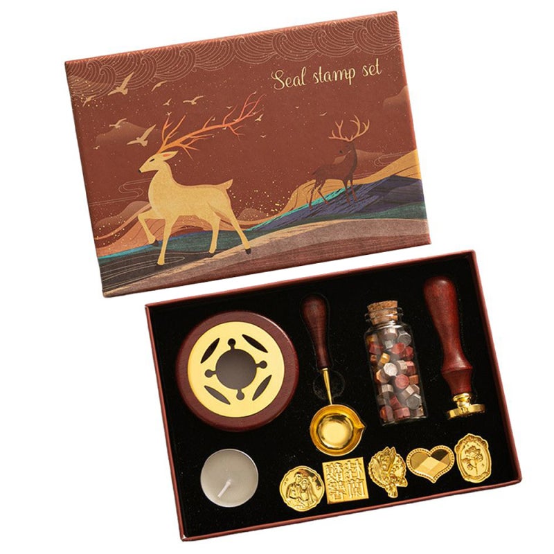 Wax Seal Kit: 6 Removable Copper Stamp Heads, 1 Handle, 1 Wax Spoon, 1 Warmer, 1 Candle, Wax Beads - Comfortable Grip, Retro Style for Beginners, Professionals, Craft Enthusiasts, Wedding Invitations, - Image 1