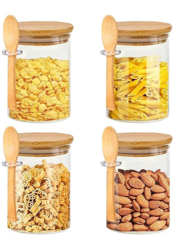 4-Pack 550ml Glass Jars with Airtight Bamboo Lids, Spoons, 15 Stickers & Marker – Multipurpose Kitchen Containers for Spices, Sugar, Coffee, Tea, Snacks, Oats & More - Image 1