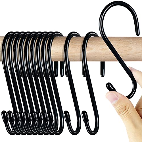 HiGift 18 Pack Large S Hooks for Hanging, 4-1/2 inch Heavy Duty Rust-Free Closet S Hook, Metal Non Slip Rubber Coated S Hooks Black for Hanging Clothes Jeans Plants Bag Belt Pan Pot Cup Towels Basket Tools - Image 1