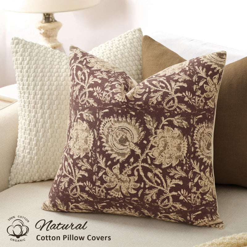 DKwizme Vintage Floral Print Throw Pillow Covers 18x18 Set of 2 Neutral Modern Farmhouse Pillowcases Accent Decorative Cushion Covers Boho Home Decor for Couch Sofa Chair Bed Living Room, Oxblood - Image 2