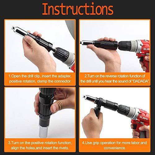 LSLANSOON Rivet Gun Adapter Kit with Handle Grip Riveter Drill Attachment Riveting Hand Tool Insert Nut for Cordless Electric Power Drill - Image 5