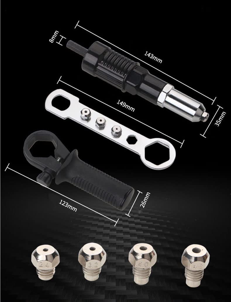 LSLANSOON Rivet Gun Adapter Kit with Handle Grip Riveter Drill Attachment Riveting Hand Tool Insert Nut for Cordless Electric Power Drill - Image 4
