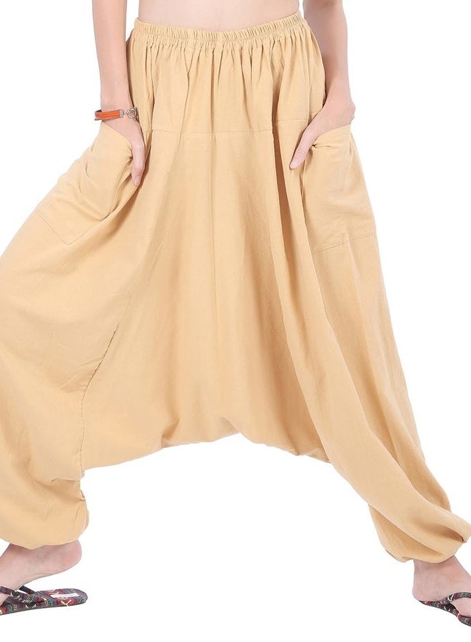CandyHusky Men Women 100% Cotton Loose Baggy Boho Gypsy Aladdin Yoga Harem Pants (Kahki) - Image 2