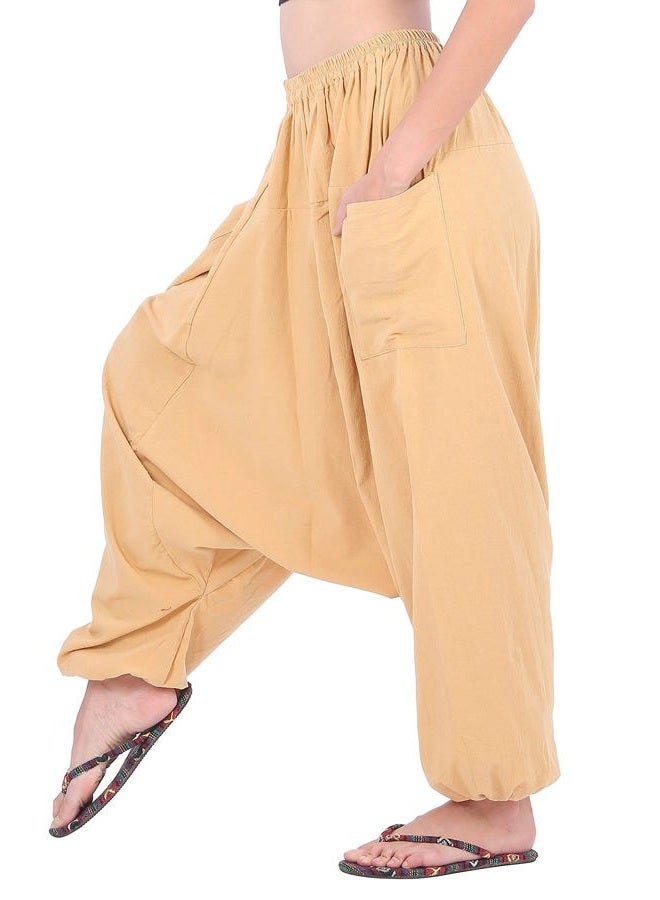 CandyHusky Men Women 100% Cotton Loose Baggy Boho Gypsy Aladdin Yoga Harem Pants (Kahki) - Image 3
