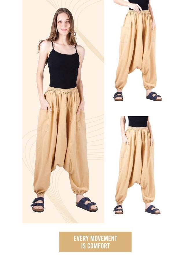 CandyHusky Men Women 100% Cotton Loose Baggy Boho Gypsy Aladdin Yoga Harem Pants (Kahki) - Image 4