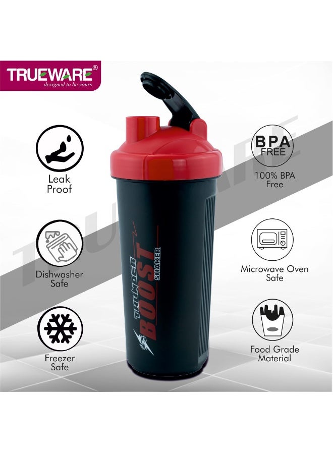 Trueware Thender Boost Gym Shaker With Lighting Fast Blending Technology | Plastic | 700 ML | BlACK & Red | Leak Proof | Ideal for Protein | Preworkout and BCAAs | Ideal Workout Thender for Fitness Lovers - Image 3