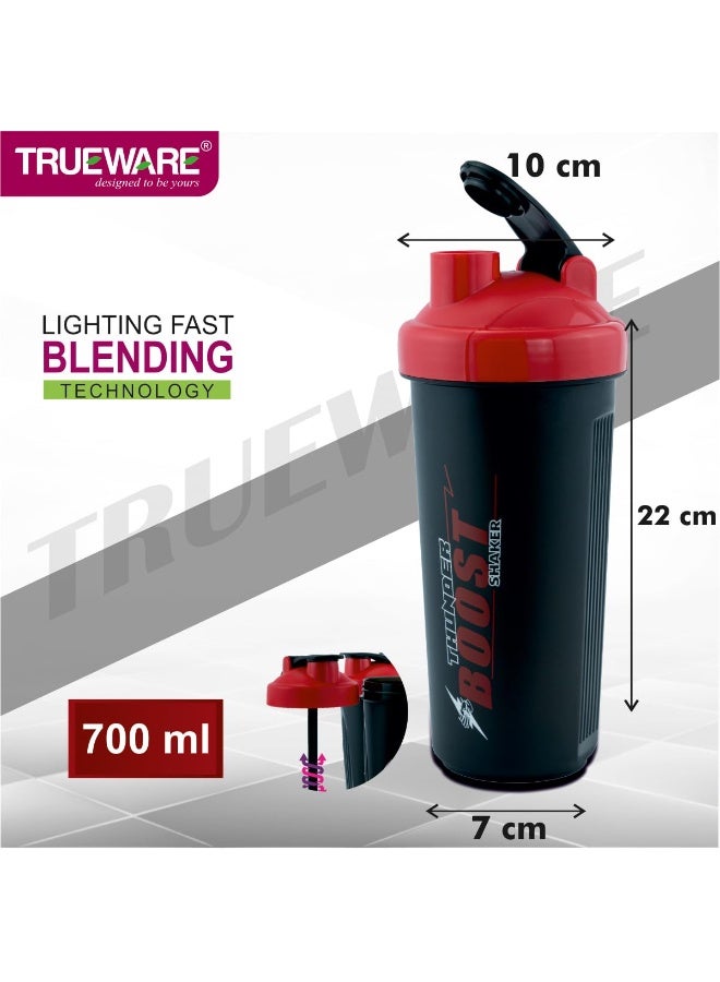 Trueware Thender Boost Gym Shaker With Lighting Fast Blending Technology | Plastic | 700 ML | BlACK & Red | Leak Proof | Ideal for Protein | Preworkout and BCAAs | Ideal Workout Thender for Fitness Lovers - Image 2
