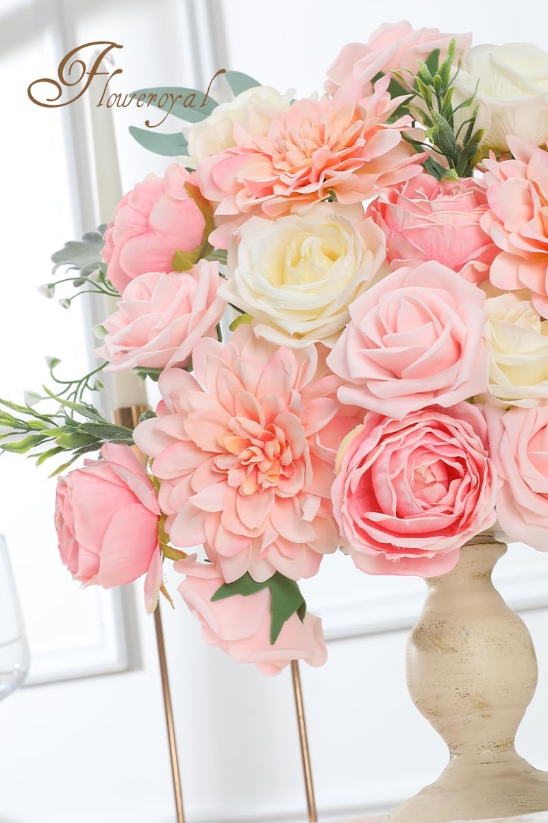 Floweroyal Pink Artificial Flowers Fake Rose Flowers Dahlia with Stems for DIY Wedding Bridal Bouquets, Baby Shower, Floral Arrangement, Table Centerpieces, Home Decorations. - Image 2