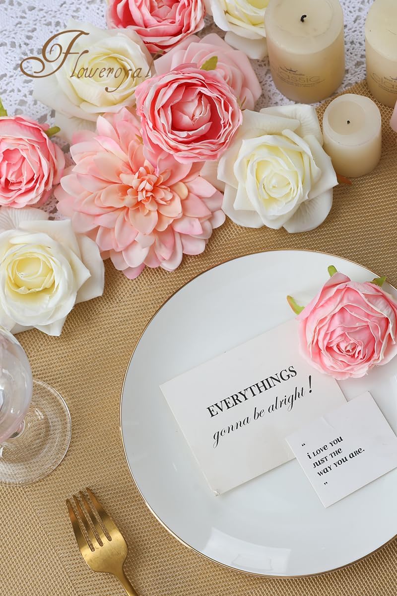 Floweroyal Pink Artificial Flowers Fake Rose Flowers Dahlia with Stems for DIY Wedding Bridal Bouquets, Baby Shower, Floral Arrangement, Table Centerpieces, Home Decorations. - Image 4