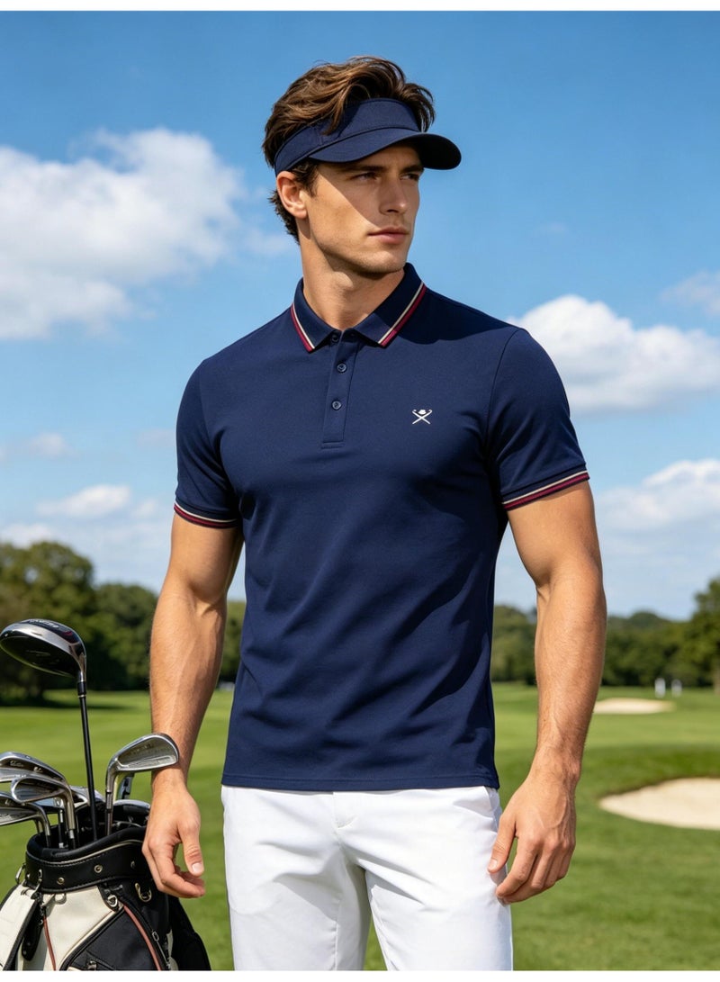 Hackett London Unisex striped collar golf Polo shirt breathable quick-drying simple LOGO printed short-sleeved sports casual shirt. - Image 5