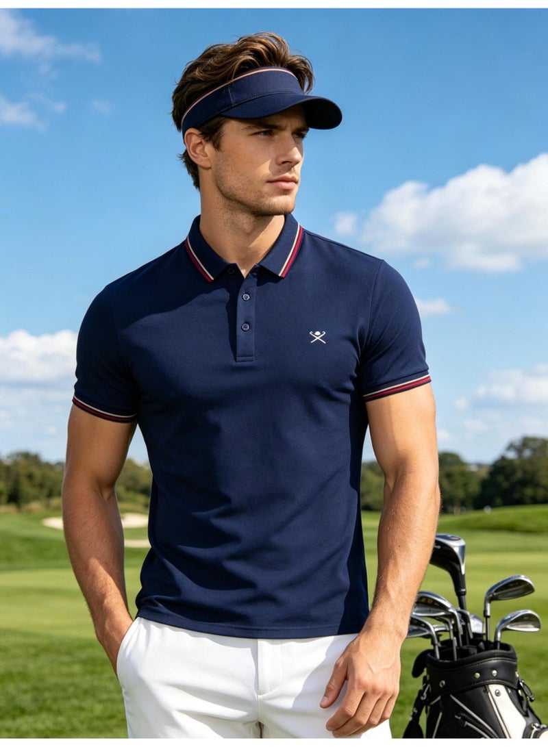 Hackett London Unisex striped collar golf Polo shirt breathable quick-drying simple LOGO printed short-sleeved sports casual shirt. - Image 2