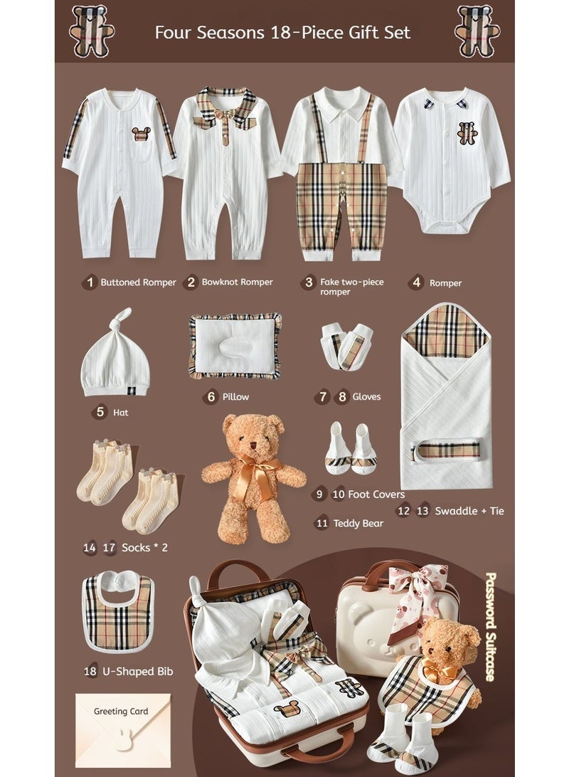 كويس حقيبة هدايا للأطفال مكونة من 18 قطعة - ملابس أطفال قطنية 100%، قبعة، جوارب، لعبة، بطانية، ومستلزمات أساسية للمواليد الجدد، مناسبة لجميع الفصول (الربيع، الصيف، الخريف، الشتاء)، للأولاد والبنات، من عمر 0 ​​إلى 3 أشهر - تصميم دب فاخر - Image 3