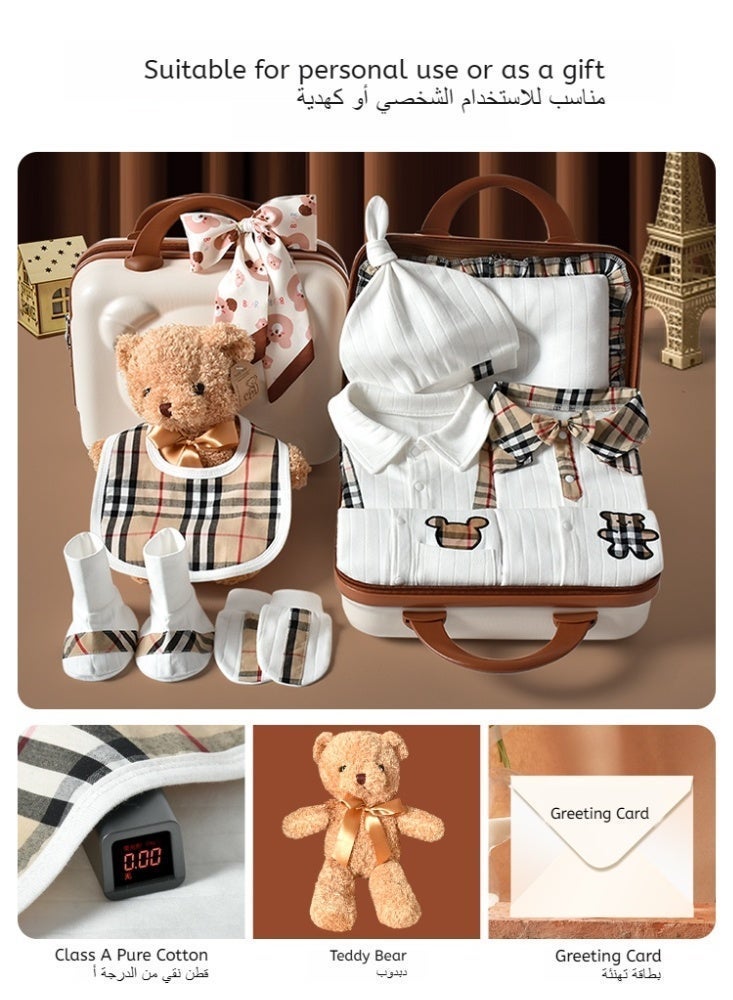 كويس حقيبة هدايا للأطفال مكونة من 18 قطعة - ملابس أطفال قطنية 100%، قبعة، جوارب، لعبة، بطانية، ومستلزمات أساسية للمواليد الجدد، مناسبة لجميع الفصول (الربيع، الصيف، الخريف، الشتاء)، للأولاد والبنات، من عمر 0 ​​إلى 3 أشهر - تصميم دب فاخر - Image 5