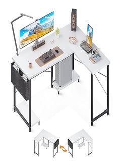 AGD L-Shaped Gaming Desk with Storage Bag, Home Office, Reversible Corner Desk with Stand for Under Desk Space for Bedroom, Gaming, Computer, Study and Writing Desk (White)  - Image 3