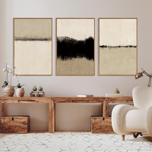 SIKERIC Large Abstract Textured Wall Art Set of 3, Minimalist Beige Framed Canvas Art Painting, Modern Textured Art Print, Neutral Paint Stroke Home Decor for Dining Room,Living Room, Office-16x24 - Image 5