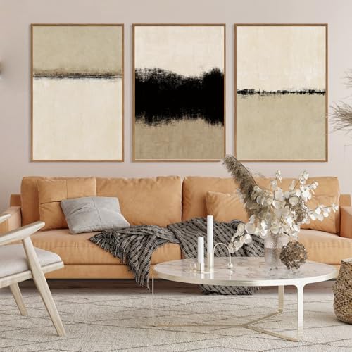 SIKERIC Large Abstract Textured Wall Art Set of 3, Minimalist Beige Framed Canvas Art Painting, Modern Textured Art Print, Neutral Paint Stroke Home Decor for Dining Room,Living Room, Office-16x24 - Image 2