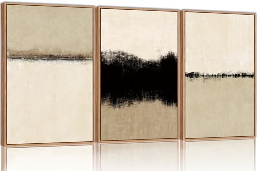 SIKERIC Large Abstract Textured Wall Art Set of 3, Minimalist Beige Framed Canvas Art Painting, Modern Textured Art Print, Neutral Paint Stroke Home Decor for Dining Room,Living Room, Office-16x24 - Image 1