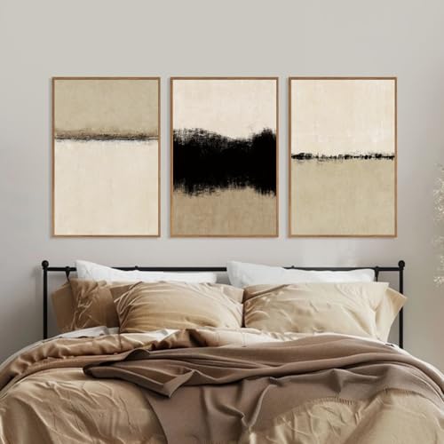 SIKERIC Large Abstract Textured Wall Art Set of 3, Minimalist Beige Framed Canvas Art Painting, Modern Textured Art Print, Neutral Paint Stroke Home Decor for Dining Room,Living Room, Office-16x24 - Image 4