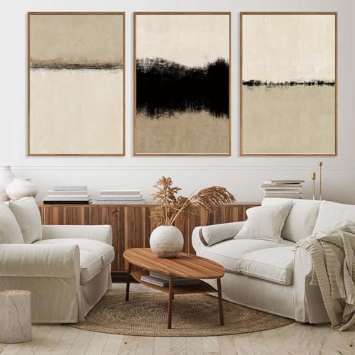 SIKERIC Large Abstract Textured Wall Art Set of 3, Minimalist Beige Framed Canvas Art Painting, Modern Textured Art Print, Neutral Paint Stroke Home Decor for Dining Room,Living Room, Office-16x24 - Image 3