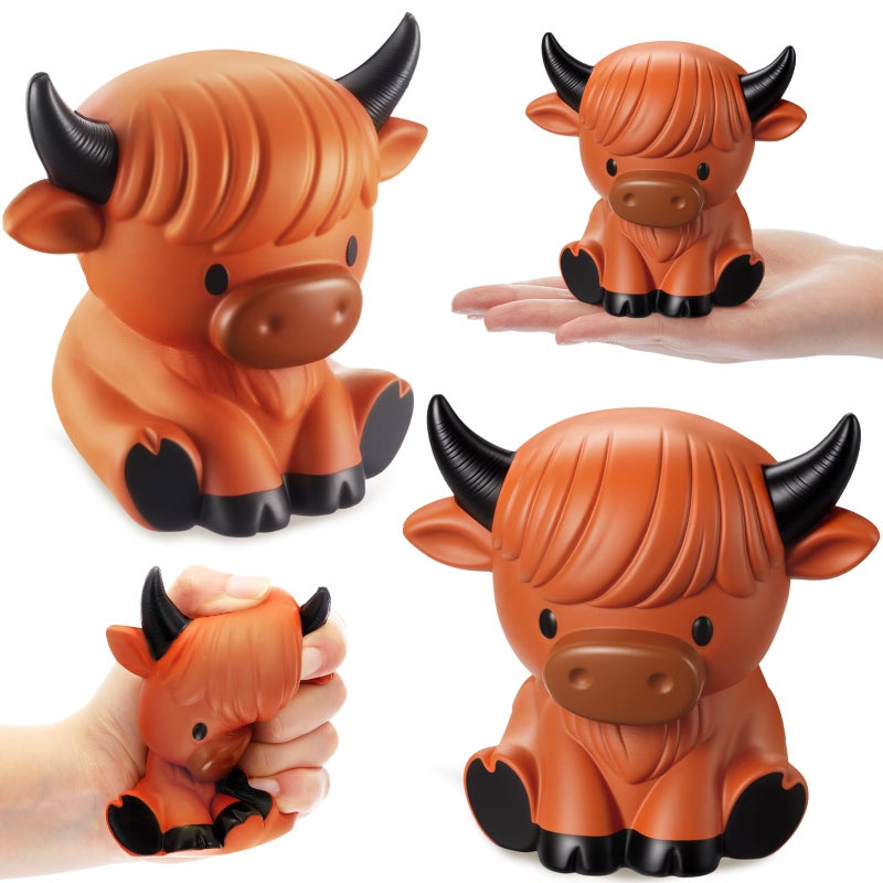 Hungdao 2 Pcs Highland Cow Stress Toys Highland Cow Stress Balls for Slow Rising Squeeze Sensory Toys PU Foam Fun Appreciation Gift Anxiety Relief Prize Fidget Party Favor Adults Cute Office - Image 3