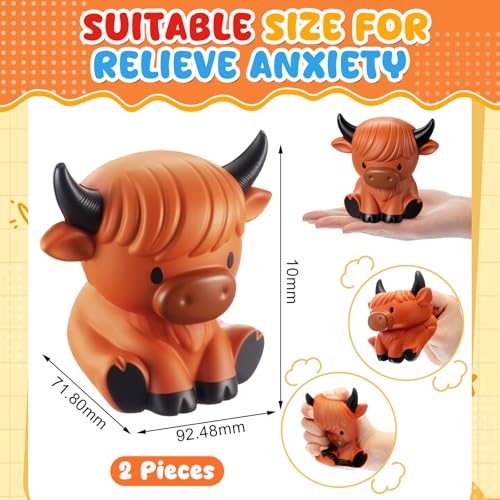 Hungdao 2 Pcs Highland Cow Stress Toys Highland Cow Stress Balls for Slow Rising Squeeze Sensory Toys PU Foam Fun Appreciation Gift Anxiety Relief Prize Fidget Party Favor Adults Cute Office - Image 5