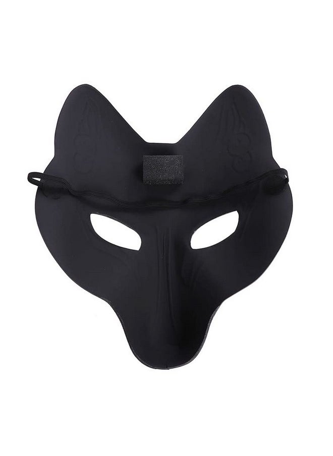 Utavu - Fox Mask Japanese Kabuki Mask Kitsune Mask For Men Women Children Halloween Full Face Mask Masquerade Costume Prop Animal Cosplay Party Black - Image 1