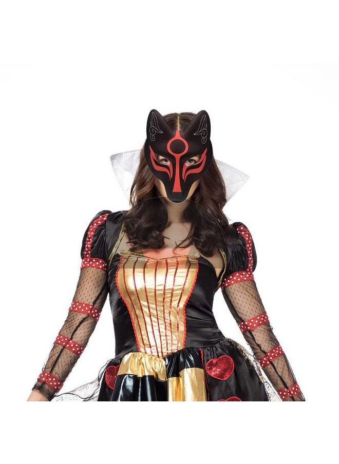Utavu - Fox Mask Japanese Kabuki Mask Kitsune Mask For Men Women Children Halloween Full Face Mask Masquerade Costume Prop Animal Cosplay Party Black - Image 1