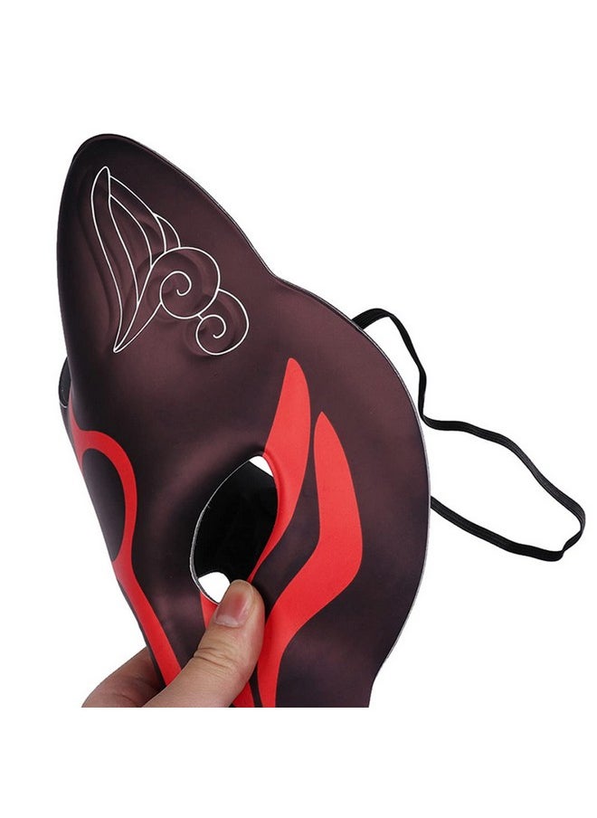 Utavu - Fox Mask Japanese Kabuki Mask Kitsune Mask For Men Women Children Halloween Full Face Mask Masquerade Costume Prop Animal Cosplay Party Black - Image 1