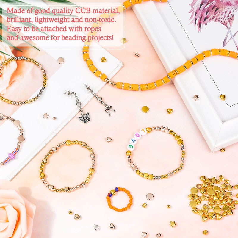selizo 2160 Pieces Assorted Round Star Beads Set for Bracelet Jewelry Making (Gold, Sliver, Rose Gold, KC Gold) - Image 5