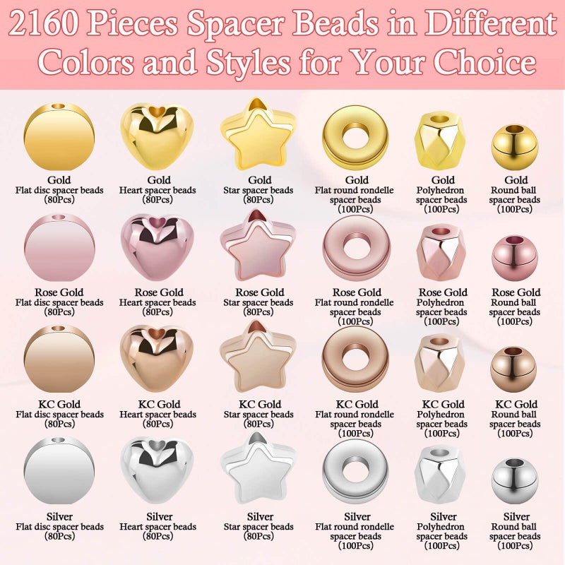 selizo 2160 Pieces Assorted Round Star Beads Set for Bracelet Jewelry Making (Gold, Sliver, Rose Gold, KC Gold) - Image 3