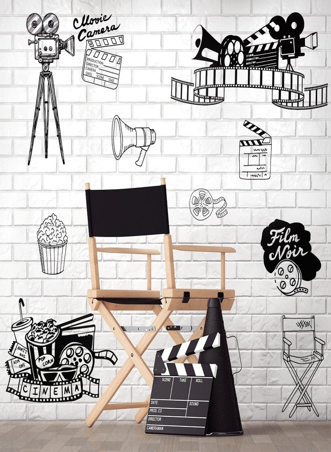 Chinco 10 Piece Home Movie Theater Decor - Vintage Theatre Room Decor and Accessories - Self Adhesive Popcorn Wall Decal Movie Wall Decals for Cinema Home Bedroom Theater Office - Image 1