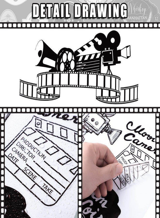 Chinco 10 Piece Home Movie Theater Decor - Vintage Theatre Room Decor and Accessories - Self Adhesive Popcorn Wall Decal Movie Wall Decals for Cinema Home Bedroom Theater Office - Image 2