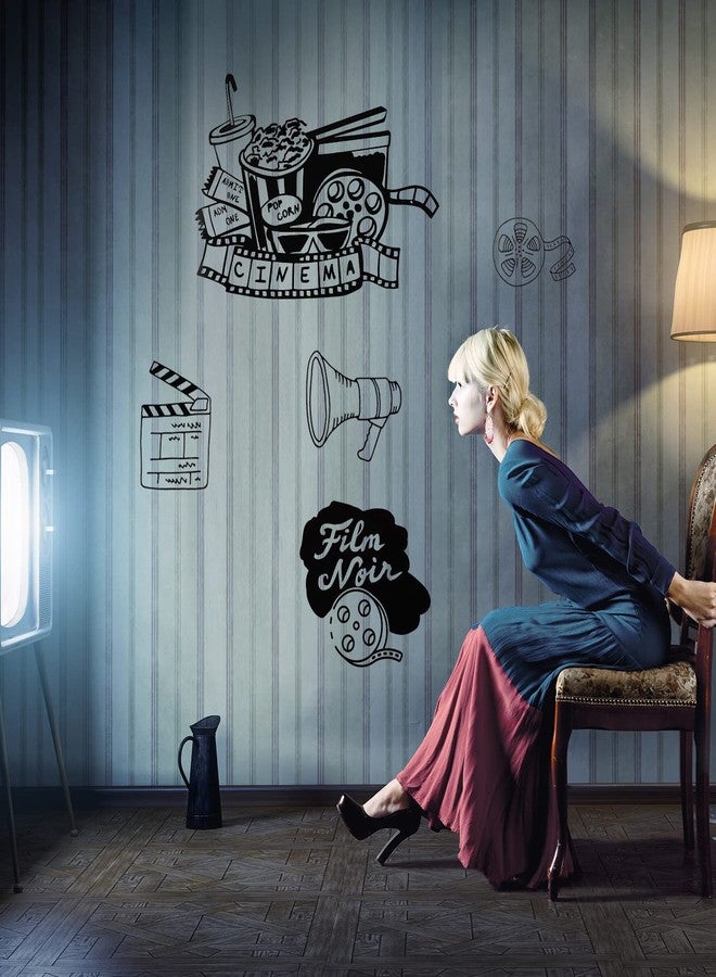 Chinco 10 Piece Home Movie Theater Decor - Vintage Theatre Room Decor and Accessories - Self Adhesive Popcorn Wall Decal Movie Wall Decals for Cinema Home Bedroom Theater Office - Image 3