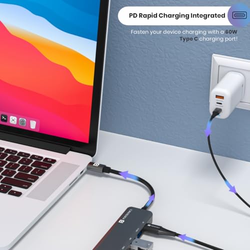Portronics Mport 52 USB C Hub Dock (7-in-1), Multiport Adapter with 4K HDMI, 60 W PD Charging, USB 3.0/2.0 & USB Type-C Data Ports at up to 10 Gbps, microSD & SD Card Reader for Laptops(Grey) - Image 2