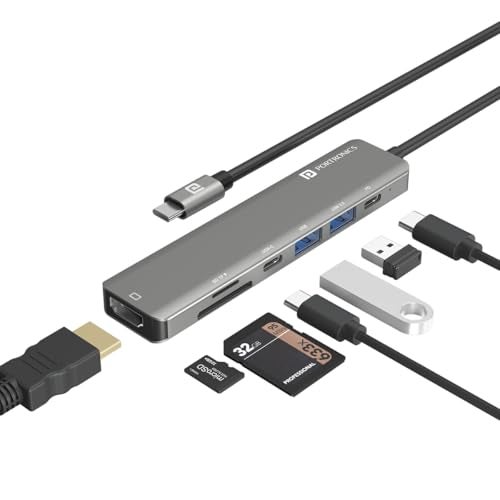 Portronics Mport 52 USB C Hub Dock (7-in-1), Multiport Adapter with 4K HDMI, 60 W PD Charging, USB 3.0/2.0 & USB Type-C Data Ports at up to 10 Gbps, microSD & SD Card Reader for Laptops(Grey) - Image 1