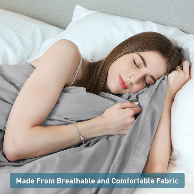 Weighted Idea (150cm x 200cm Duvet Cover, Cover Cotton Light Grey) - Cool Removable Duvet Cover (150cm x 200cm) for Weighted Blanket - Light Grey - Organic Cotton Duvet Cover - Image 2