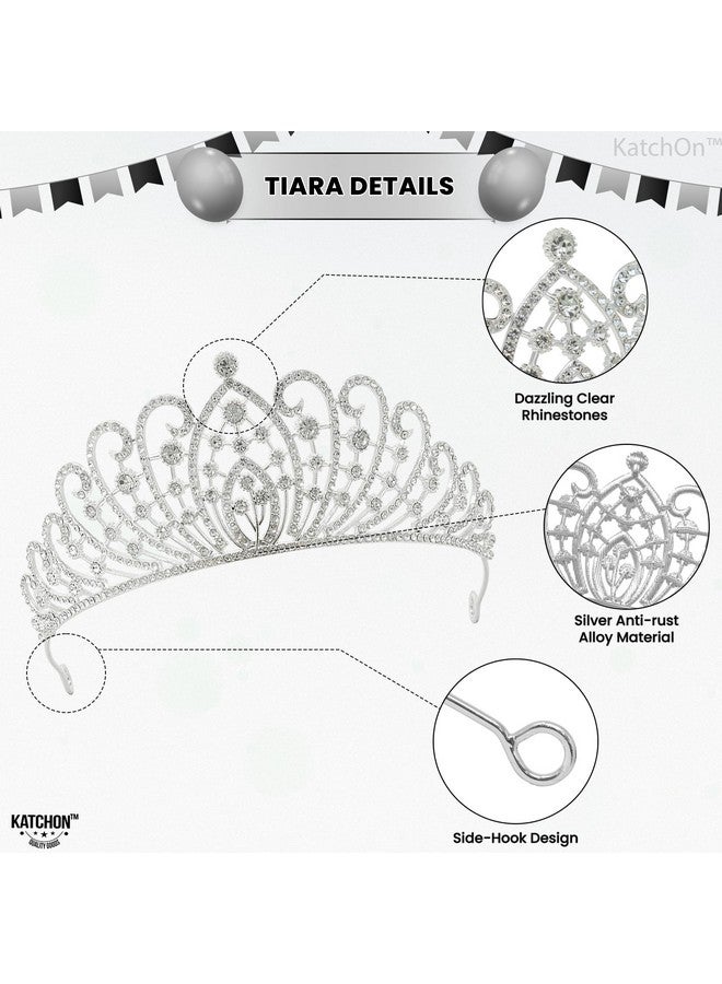 KATCHON Holographic Happy Birthday Sash And Tiara - Silver Rhinestone Tiara Set | Birthday Crown And Sash For Women | Glitter Crystal Hair Accessory For Queen'S Birthday | Women Birthday Decoration - Image 3