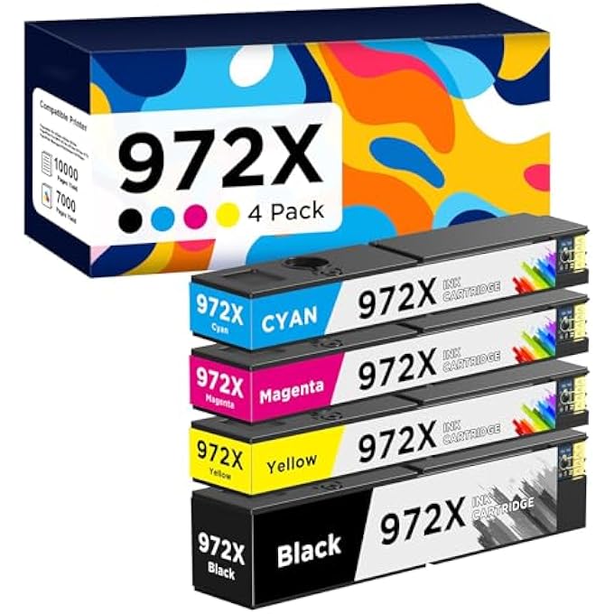 972X INK CARTRIDGES COMBO PACK COMPATIBLE FOR HP 972X 972 X 972A HIGH YIELD TO WORK TO PAGEWIDE PRO 477DW 577DW 452DW 477DN 452DN 577Z 552DW P55250DW PRINTERS (4 PACK, BK/C/Y/M) - Image 2