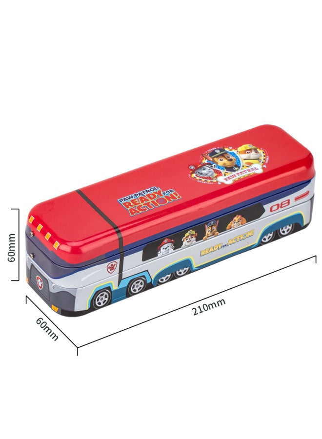 ديلي Deli Paw Patrol Rescue Bus Stationery Box، علبة أقلام قصديرية قابلة للطي ثلاثية الطبقات، حافظة أقلام متعددة الوظائف، Red - Image 3